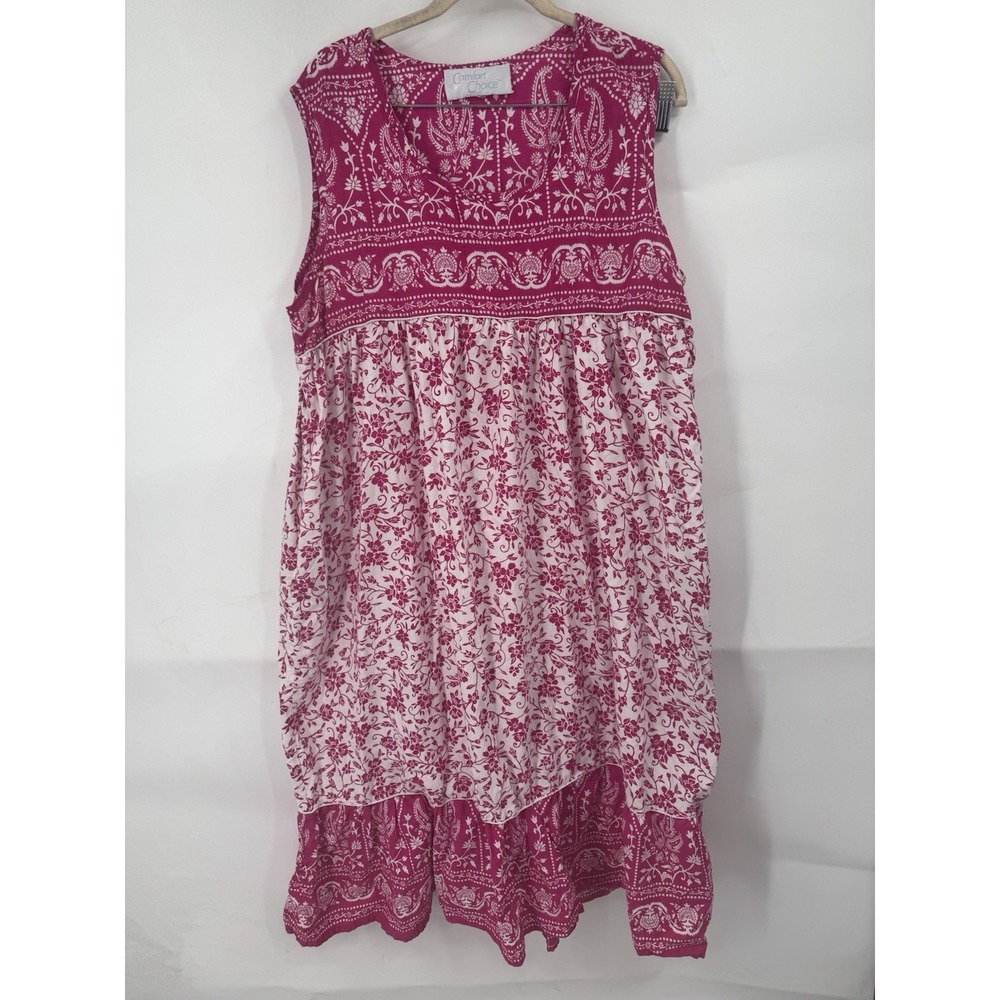VTG Comfort Choice  Floral Peasant Prairie Mumu Sleep Gown Women 2X Pink‎